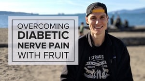 portrait of a man next to text box that reads "overcoming diabetic nerve pain with fruit"