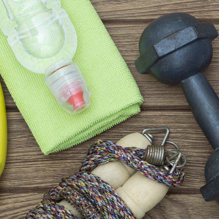 Water bottle jump rope and weights