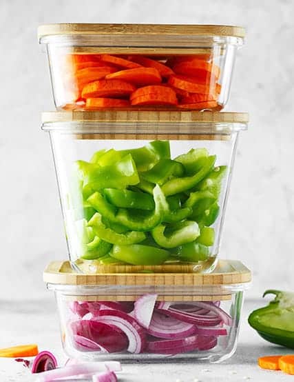 Glass containers with vegetables