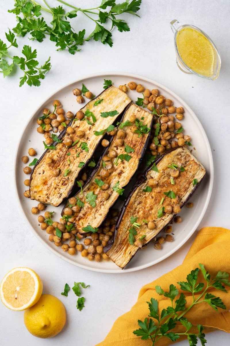 Eggplant & Crispy Chickpeas with Tahini