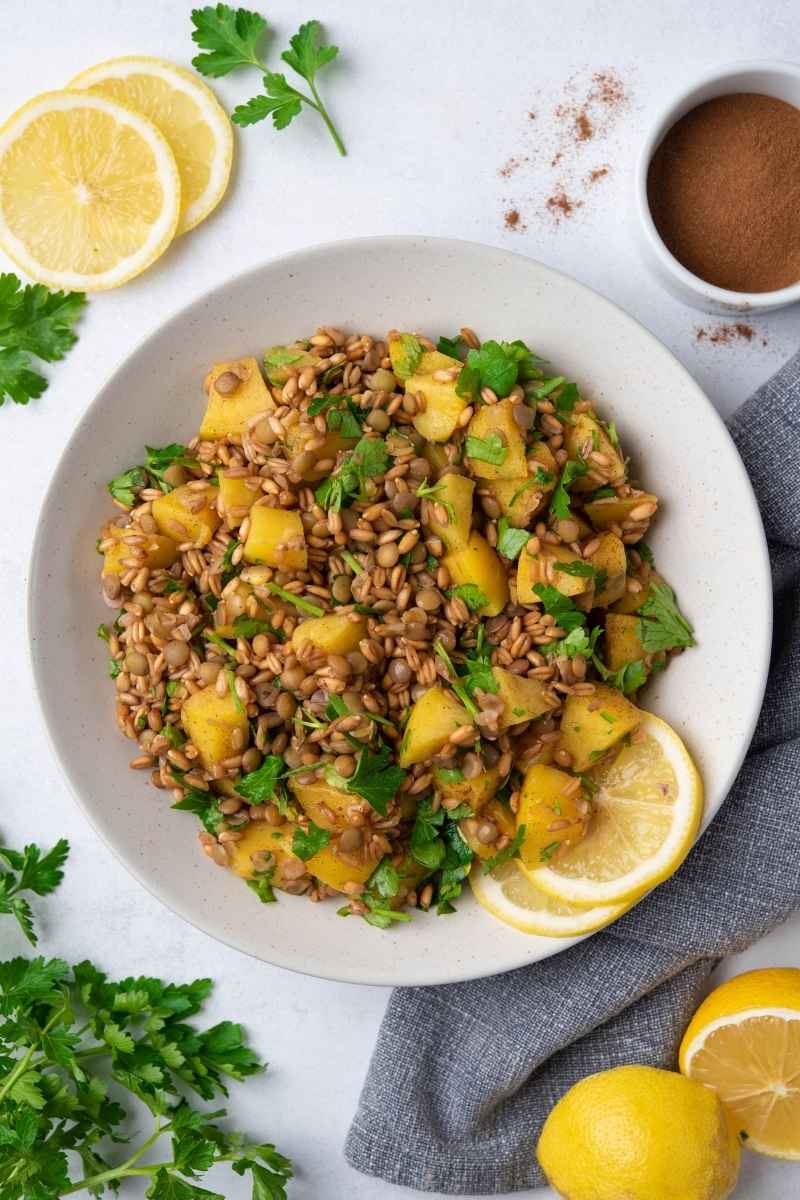 Peach & Lentil Farro Salad Featured