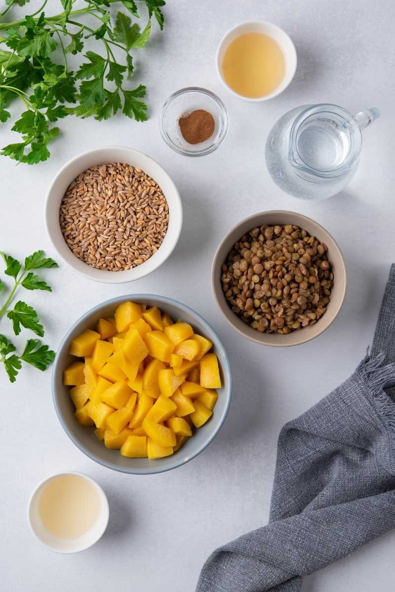 Peach & Lentil Farro Salad Ingredients