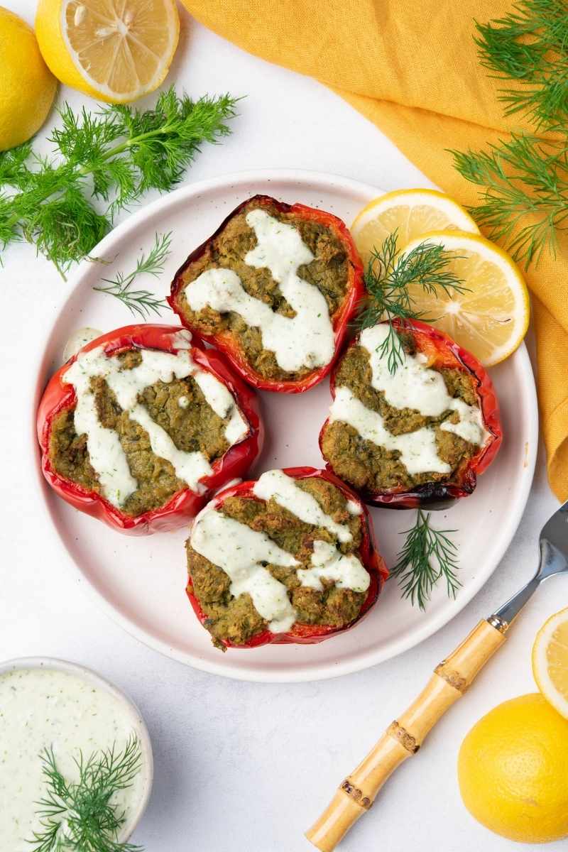 Falafel Stuffed Red Peppers Plated