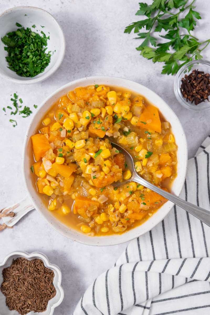 Squash, Sweet Potato, and Corn Chowder