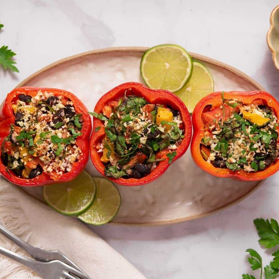 Stuffed Bell Peppers with Black Beans and Cauliflower