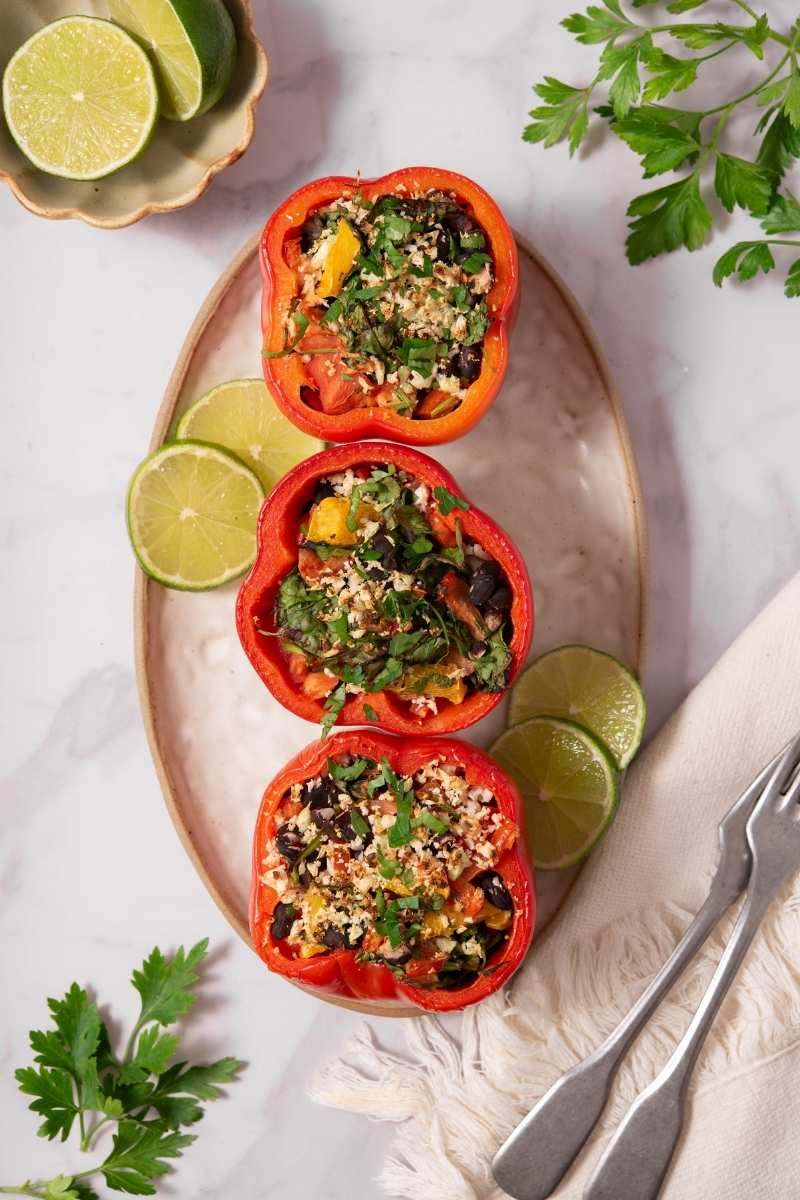 Stuffed Bell Peppers with Black Beans and Cauliflower