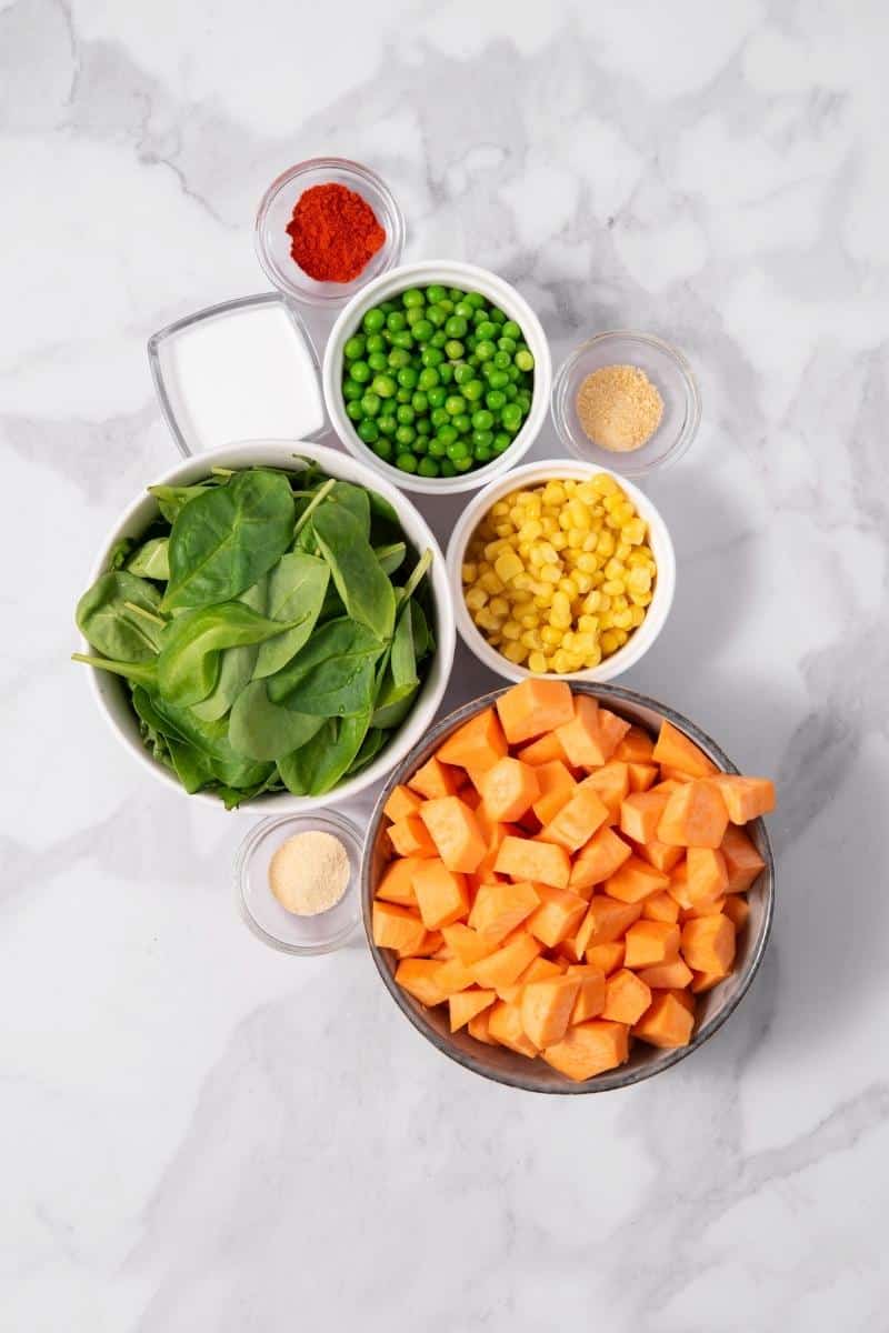Mashed Sweet Potato with Peas & Corn Ingredients