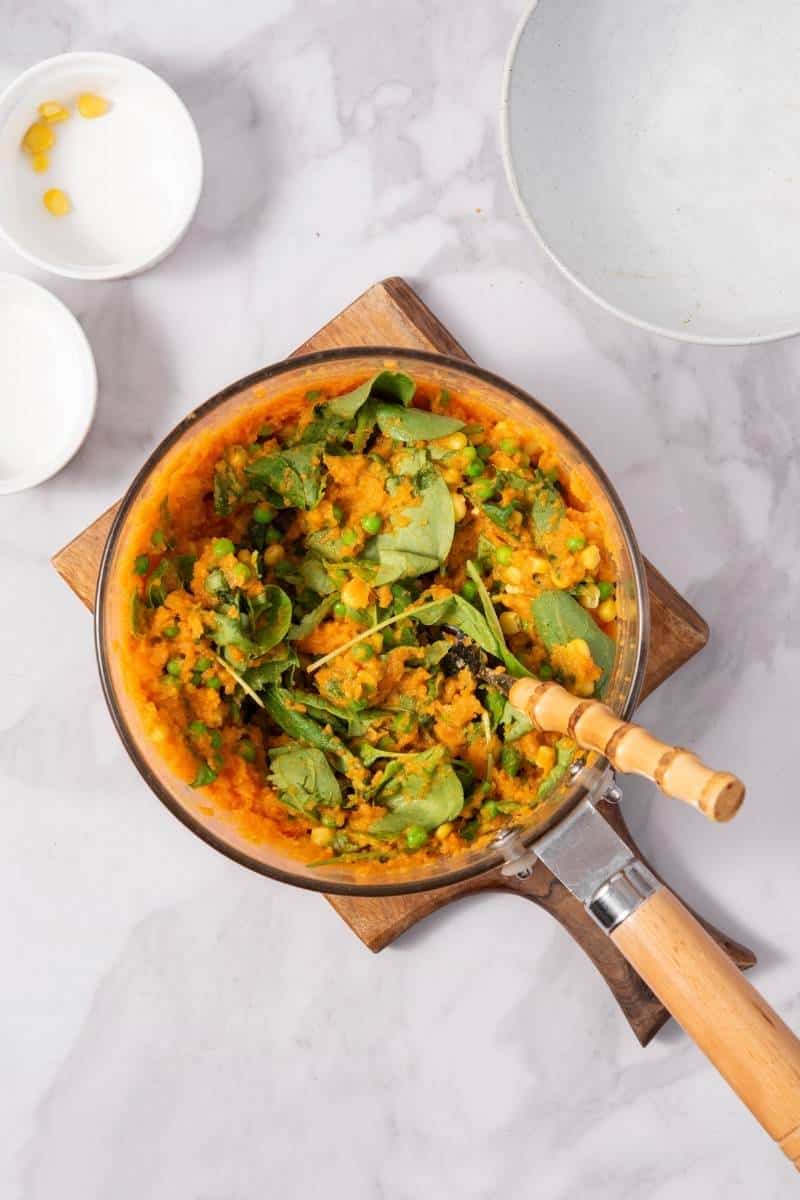 Mashed Sweet Potato with Peas & Corn Mix
