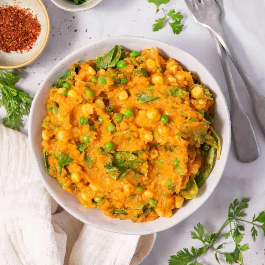 Mashed Sweet Potato with Peas & Corn