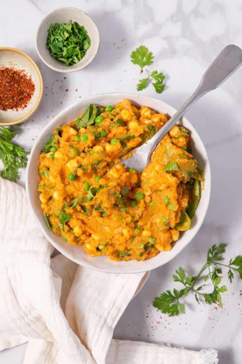 Mashed Sweet Potato with Peas & Corn