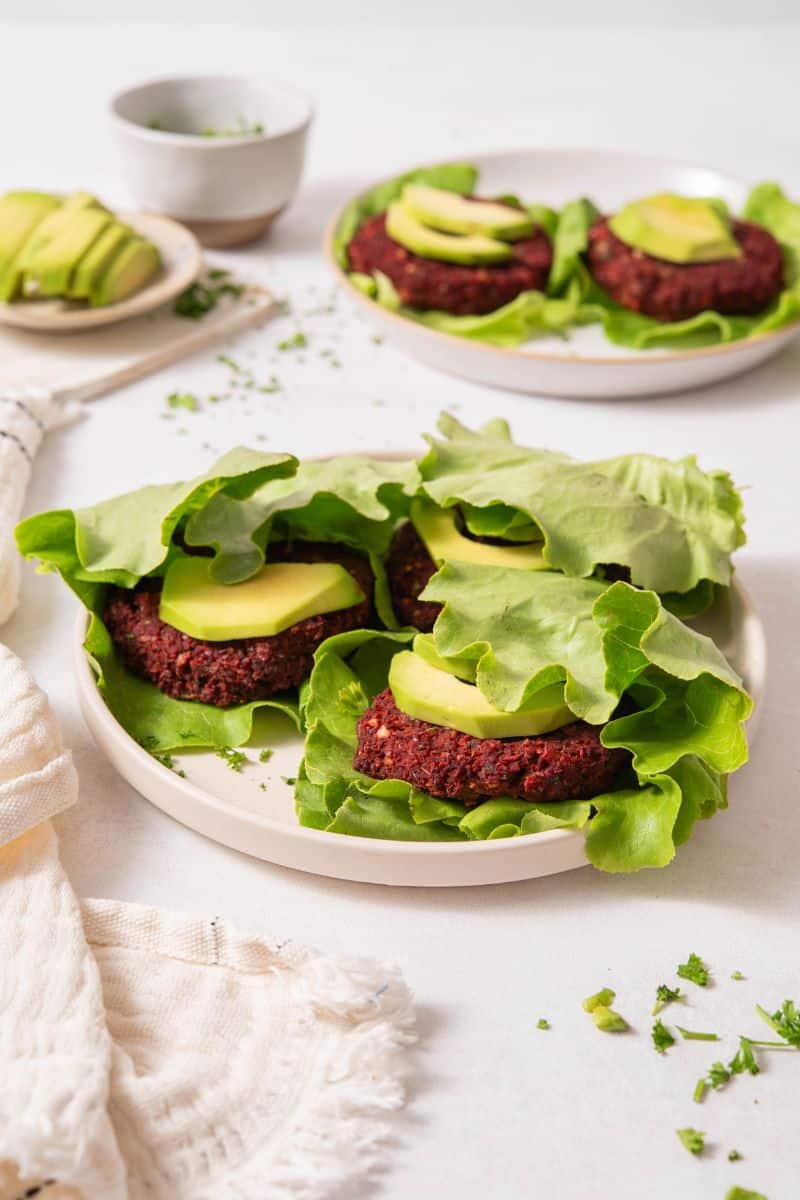 Lettuce Wrap Lentil Beet Burgers Featured