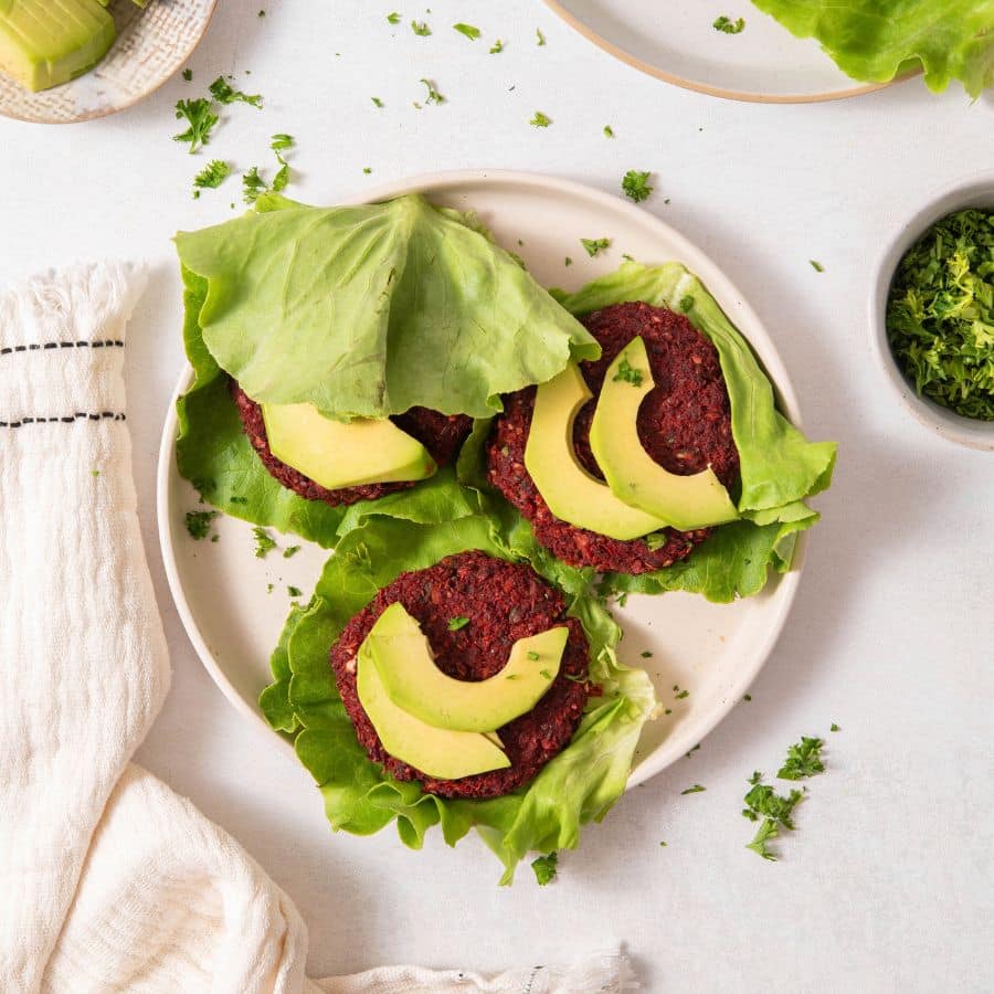 Lettuce Wrap Lentil Beet Burgers