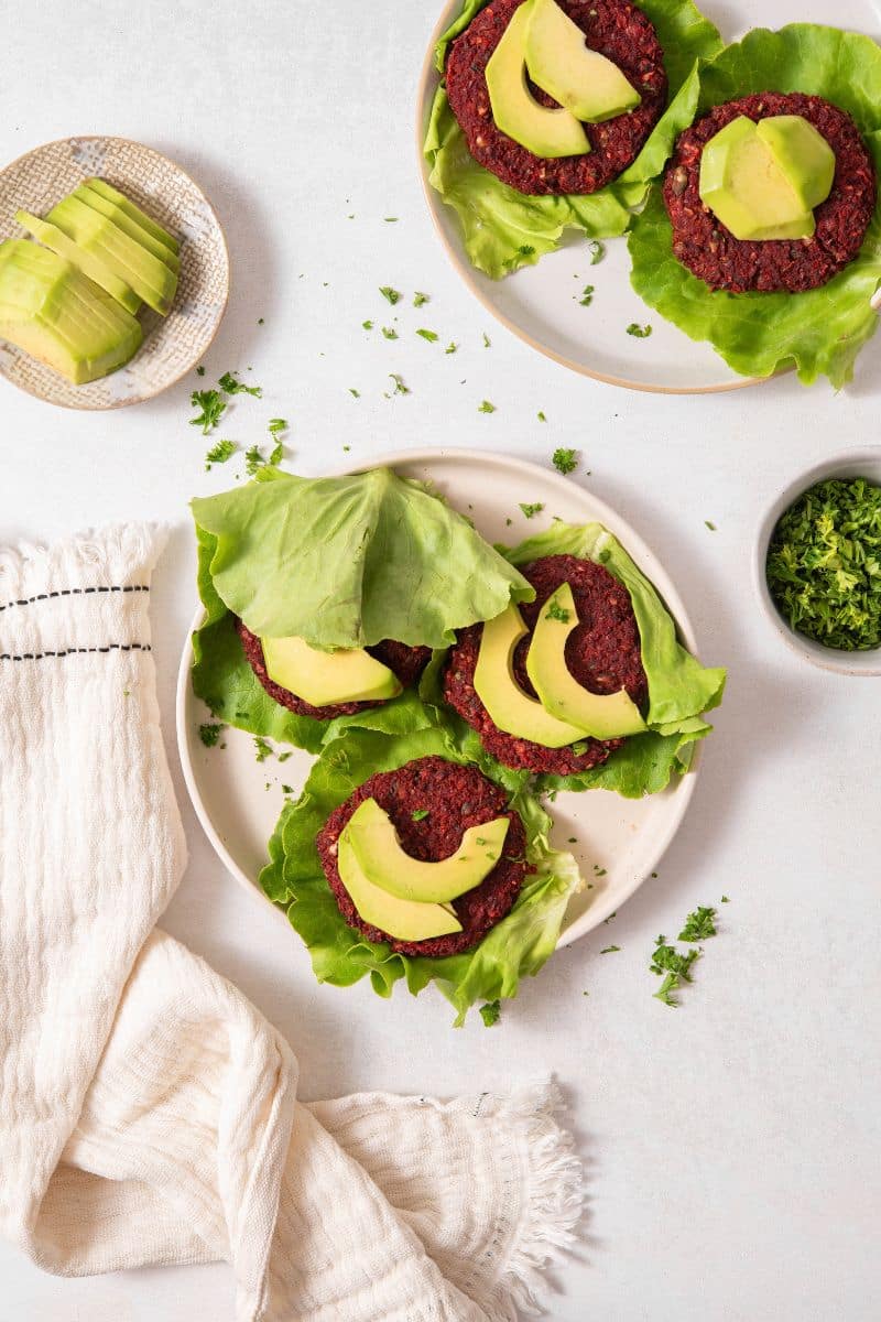 Lettuce Wrap Lentil Beet Burgers