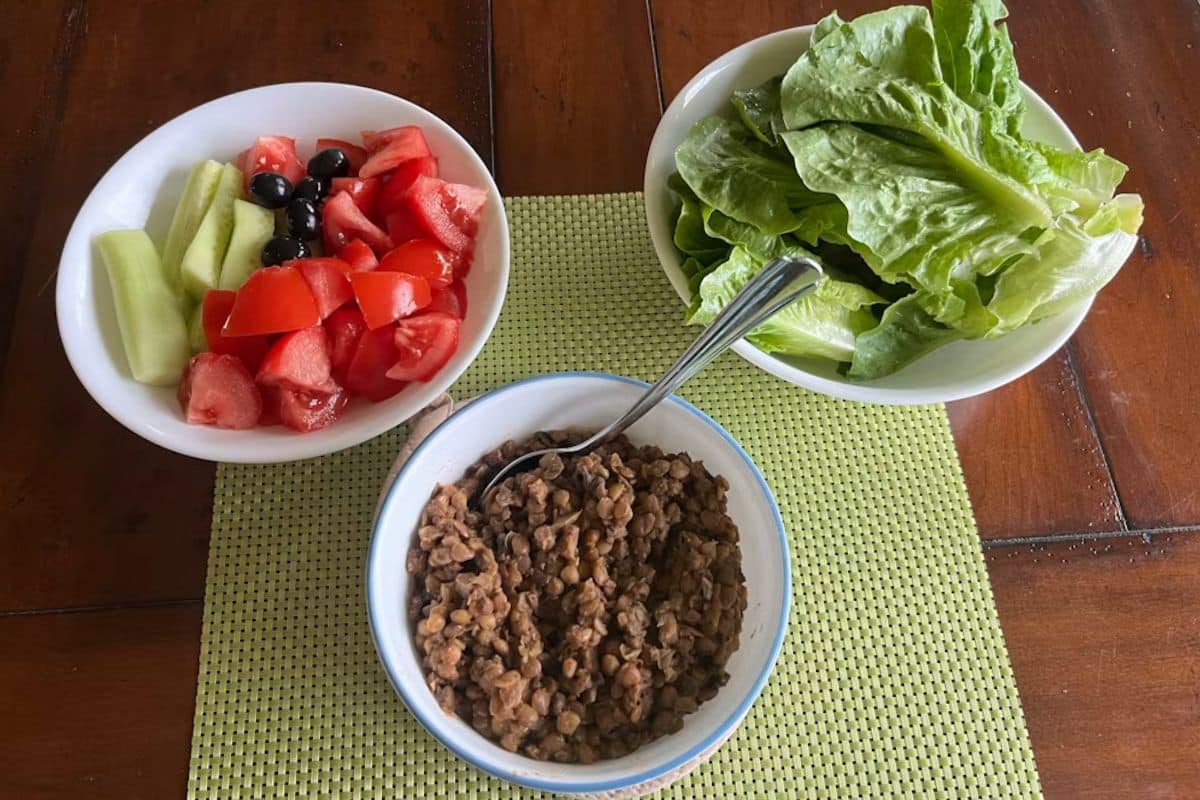 Rhonda Plant Based Lunch Rhonda low fat lentil tomatoes and lettuce lunch